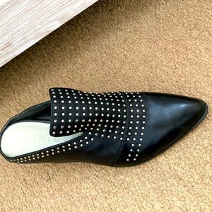 1.state embellished black mules with heel making them easy to dress up or down.